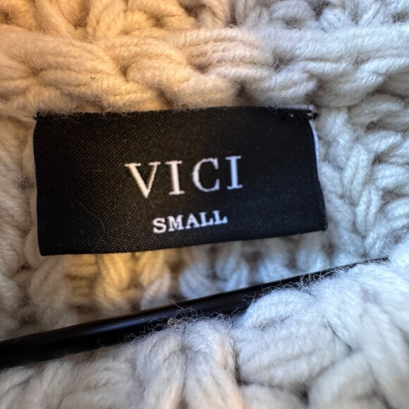 Vici Chunky Cable Knit Sweater Small Cream Cowl Neck Cropped Fisherman - Picture 6 of 8